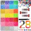 Caja de 24 compartimentos moderna y popular de diamantes de resina jelly de color AB con base plana, empaquetada para arte de uñas DIY, accesorios pequeños, venta al por mayor