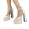 Sandalias de tacón grueso con punta, zapatos de tacón alto con plataforma, zapatos de mujer para desfiles, nuevos zapatos casuales negros primavera-verano 2026