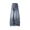 Jeans de trabajo estilo americano con patchwork y dobladillo curvo para hombre, marca trendy cleanfit, pantalones largos con corte holgado, pierna ancha y caída casual