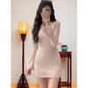 Estilo Nuevo Otoño e Invierno Estilo Hermana Real Temperamento de Gama Alta Falda de Longitud Media Cuello Redondo Francés Color Sólido Vestido de Punto de Nicho para Mujer