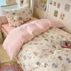 Conjunto de três peças de roupa de cama de algodão para dormitório de estudante universitário, lençol de algodão puro, capa de edredom, protetor de colchão, conjunto completo para cama de solteiro
