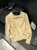 Suéter de punto tipo pullover para mujer, estilo coreano, Otoño 2026, solapa francesa suave, un botón, patrón de diamantes, color sólido amarillo