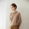 Suéter Novo de Caxemira Pura Outono e Inverno Feminino Gola Polo Tricotado Camisa Básica Pulôver Solto Suéter de Manga Longa Top com Lapela