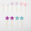 Decoración para pastel, inserto de brillantina, postre para hornear, estrella, corazón, estrella de cinco puntas, banderín con palillo, paquete de 10