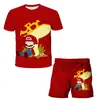 Patrón de impresión digital 3D de trabajador con gorra roja temático de videojuegos, ropa unisex para niños, conjunto casual de dos piezas de dibujos animados