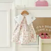 Vestido de Verano para Bebé Niña de Algodón Puro con Bordado de Oso en la Solapa y Estampado de Dibujos Animados Vestido Lindo para Niños Pequeños y Medianos