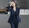 Essenciais para o Trabalho Conjunto de Terno Profissional Feminino com Toque de Luxo, Blazer de Lã Mista para Primavera e Outono, Colete e Calça Flare