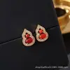 Aretes de Calabaza de Piedra Ojo de Tigre Rojo para Mujer, Aretes de Alta Gama Exquisitos y Versátiles, Aretes Elegantes de Nicho para Otoño e Invierno