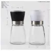 Molinillo de pimienta de acero inoxidable manual botella de vidrio para moler pimienta molida fresca botella sazonadora partículas de sal marina triturada hogar