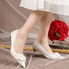 Zapatos de boda nuevos 2024 para mujer, tacón de aguja, lazo puntiagudo, estilo coreano, de una sola capa, para dama de honor, boda, tacones altos de cristal