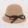 Sombrero de otoño e invierno 2019 para mujer, sombrero estilo bombín, sombrero de lavabo de moda británica, elegante sombrero de lana con lazo para mujer, sombrero de fieltro