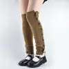 Meias compridas de tricô à prova de frio e quentes para outono e inverno, elásticas, estilo coreano, com renda doce, estilo japonês, versáteis, cobre-pernas com oito botões