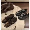 Versión de Piel de Vaca, Estilo Moderno~Mocasines Oxford con Correa de Hebilla Tallada Miu, Tacón Grueso, Zapatos de Mujer de Piel Genuina