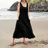 Estación Independiente de Amazon Verano Europeo y Americano Comercio Exterior 19 Colores Bolsillo Sin Mangas Cuello Redondo Vestido de Algodón y Lino para Mujer en stock