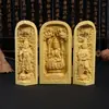 Caja de mayoreo de fábrica adornos de Buda tallados en boj caja de tres compartimentos Tres Santos Occidentales talla de Buda artesanías de madera regalos