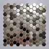 Azulejos Mosaico Espelhados Hexagonais Pequenos de Aço Inoxidável Metálico Estilo Europeu KTV Bar Entrada Azulejos de Parede com Fundo Preto Dourado