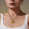 Azucarero Acero Inoxidable Grabado Corazón Grande Multi-Accesorio Gota de Aceite Collar Pulsera Conjunto de Joyería Popular Hip-Hop Europeo y Americano