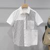 Camisa de Manga Curta com Ponto Listrado Estilo Hong Kong Mei Day Masculina Verão Moda Versátil Casual Solta Camisa Jaqueta