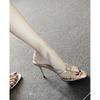 Sandalias Retro Doradas Francesas para Mujer con Tiras Delgadas y Faldas, Sandalias y Pantuflas para Exterior, Tacones Altos Sexy de Punta Abierta