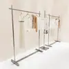 Estante de Exhibición Lateral de Acero Inoxidable para Tienda de Ropa, Estante de Pie para Tiendas de Ropa de Hombre, Mujer y Niño, Perchero para Ropa de Interior y Exterior