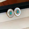 Pendientes Ovalados de Zircón y Nácar con Diseño Estilo Vintage, Joyería Exquisita de Lujo Ligero y Alta Gama