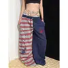 Pantalones casuales retro de retazos bicolor estilo americano a rayas para mujer, verano jazz sueltos fluidos doble estrella danza jazz pantalones curvos