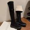 Botas de Caballero de Cuero Gamuzado Hacia Afuera Suela Plana 2026 Tendencia de Temperamento Nuevo Estilo de Otoño Botas de Nieve de Terciopelo Gruesas Versátiles de Caña Alta para Mujer