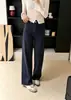 Calça Jeans Relaxada de Perna Reta Outono~Vintage Francês de Cintura Alta Emagrecedora Solta Elástica Perna Reta para Mulheres H081908