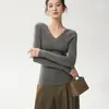 Suéter de Cachemira para Mujer Bai Cai Rong Otoño/Invierno 2026 Suéter de Punto con Cuello en V Ajuste Delgado Tejido Versátil