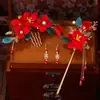 Traje Xiuhe con Pasador de Borla Roja de Novia Tocado Nuevo Vestido de Boda Chino Accesorios Juego de Peine de Flor para el Cabello