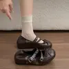 Zapatos de salón de tacón oculto de corte bajo retro de nicho, hebilla de cuero, nuevos Mary Janes de punta cuadrada para mujer 2026, lazo de cuero suave