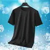 Camiseta de Manga Curta em Malha de Seda Gelada Masculina Verão Fina Cor Sólida Gola Redonda Tamanho Plus Secagem Rápida Respirável Gelo Camiseta Básica