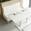 Asientos de cabina tapizados blancos modernos de lujo ligero para restaurante comercial, mesa de pizarra, sofá doble, asientos de cabina tejidos de ratán de diseño nórdico