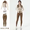 Conjunto de Três Peças para Yoga Feminino Primavera e Outono Color Block Manga Longa Slim Fit Valoriza a Silhueta Esportivo Fitness Corrida Cintura Alta Conjunto Fitness