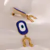Pendientes de Ojo Turco Azul de Moda Europeos y Americanos Acero Inoxidable Chapado en Oro de 18K Colgante de Ojo del Diablo Gota de Aceite Collar para Mujer