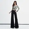 Jeans acampanados elásticos de cintura alta, desgastados, lavados en azul vintage, transfronterizos, para mujer, nuevo modelo de principios de otoño 2026, adelgazantes y levantacola