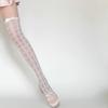 Chica Delgada Deseo Puro Lazo Cuadrícula Amor Encaje Medias Altas Lolita JK Lindas Medias Dulces