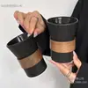 Taza de Café Colgante de Obsidiana Negra Simple de Alto Valor, Taza de Té Antiescaldado, Taza de Vidrio Mate, Taza para Latte, Taza para Beber en Casa