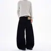 Elegantes Jeans de Mezclilla Lavada Negra Estilo Americano con Diseño Único de Bolsillo Invertido, Pantalones Rectos Holgados para Hombres y Mujeres