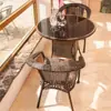 Mesa de Té y Silla de Balcón Silla de Ratán Combinación de Tres Piezas Mesa de Té Cuadrada Silla de Ratán para Patio Ratán para Exterior Mesa y Silla para Exterior