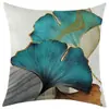 Transfronterizo Temu Amazon Nueva Funda de Almohada de Lino Verde Hoja de Ginkgo y Dorado Decoración de Sofá Etiquetado Dropshipping