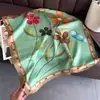 Pañuelo de Seda Estampado en Contraste Verde Fresco, Chal de Alta Gama, Bufanda para el Cuello con Protección Solar, Pañuelo Cuadrado Pequeño, Pañuelo para la Cabeza, Bufanda para Mujer
