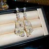 Pendientes Cuadrados Geométricos de Cristal Incrustado con Aguja de Plata, Pendientes Exquisitos y de Moda, Pendientes de Lujo Ligero y de Gama Alta para Mujeres