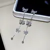 Pendientes de Borla con Lazo de Zirconia Estilo Coreano, Pendientes de Lujo Ligero de Gama Alta, Accesorios para Orejas Elegantes Versátiles de Moda Venta al por Mayor