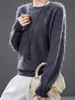 Suéter de Punto Fleece con Cuello Redondo de Cachemira para Mujer, Estilo Otoño e Invierno, Lana Merino Australiana, Suéter Holgado y Suave
