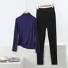 Conjunto Casual de Dos Piezas para el Hogar, Holgado, Talla Grande, Modal Delgado, para Primavera y Otoño, con Cuello Semi Alto, Mangas Largas y Pantalones de Cintura Alta