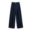 Pantalones Anchos de Lino Tencel Azul Claro para Mujer, Verano 2026, Delgados, con Caída, Adelgazantes, Holgados de Corte Recto, de un Botón, Estilo Cocoon