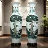Jarrón de suelo grande azul y blanco con paisaje de Jingdezhen, una pieza decorativa para la sala de estar o ceremonia de inauguración, jarrón de exhibición grande de cerámica personalizable