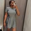 Vestido curto justo clássico estilo europeu e americano para mulheres, comércio exterior, atacado, novo, gola redonda, manga curta, estampa pied-de-poule, formato A