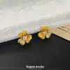Brincos de flor escovada cravejados com diamantes cintilantes, estilo antigo, banhados a ouro, de alta qualidade e elegantes, com pequenas flores tridimensionais, doces e retrô, um presente para mulheres